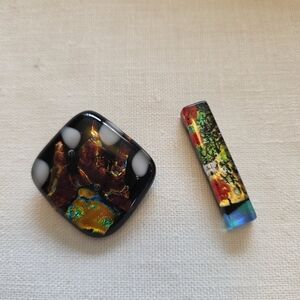 Handmade Artisan Dichroic Black Vibrant Color-Shifting Metallic Brooch & Pendant